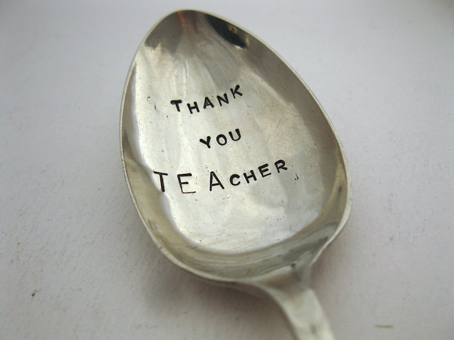 Teacher Gift Teaspoon, Hand Stamped Thank You Tea Spoon