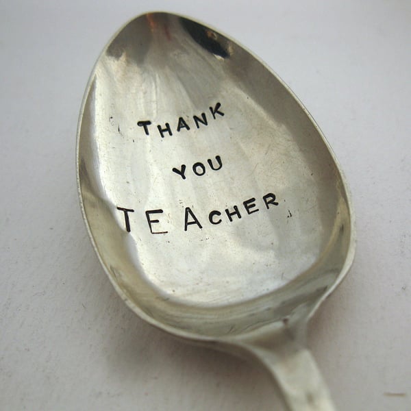 Teacher Gift Teaspoon, Hand Stamped Thank You Tea Spoon