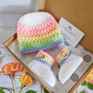 Handmade Rainbow Baby Hat and Booties Set - Newborn to 6 Months