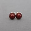 Round 6mm Burgundy Pearl Stud Earrings - Brick Red Coloured Glass Pearl Studs