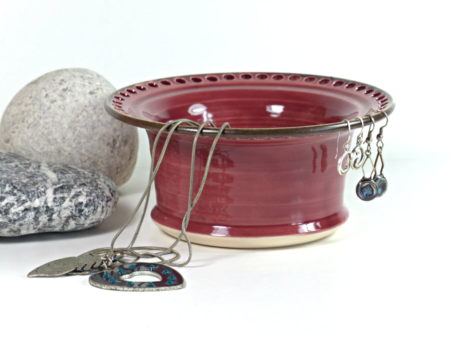 Damask Rose Ceramic Jewellery Bowl to display earrings, bracelets, bangles. 