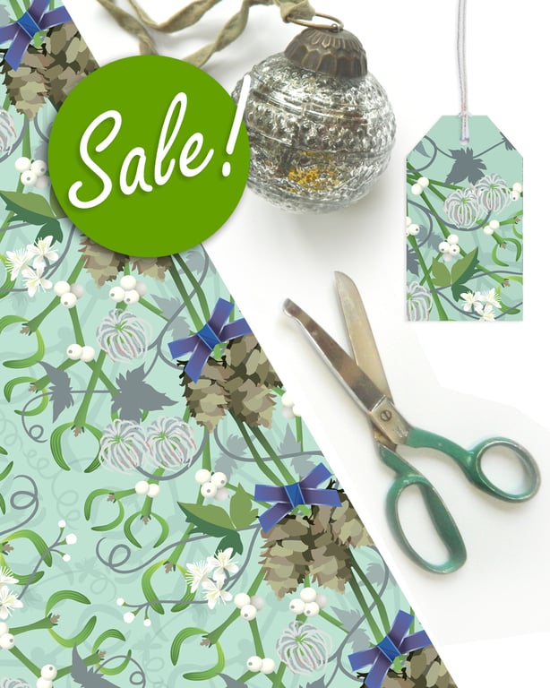 SALE: Mistletoe Christmas Gift Wrap - Eco Friendly, Compostable Paper