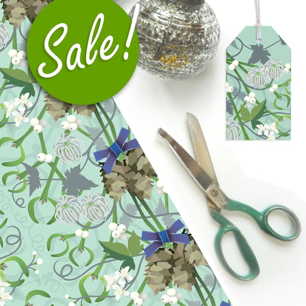 SALE: Mistletoe Christmas Gift Wrap - Eco Friendly, Compostable Paper