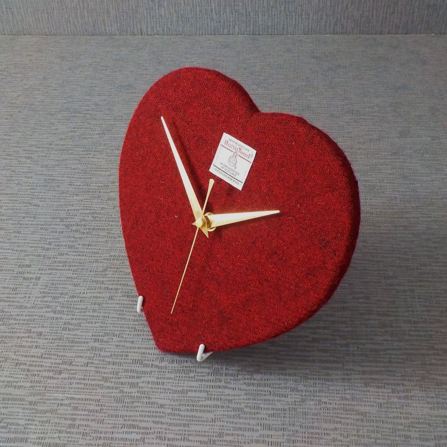 Harris tweed heart shaped clock dark red wedding gift ruby anniversary