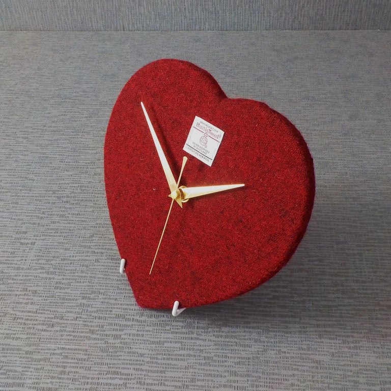 Harris tweed heart shaped clock dark red wedding gift ruby anniversary