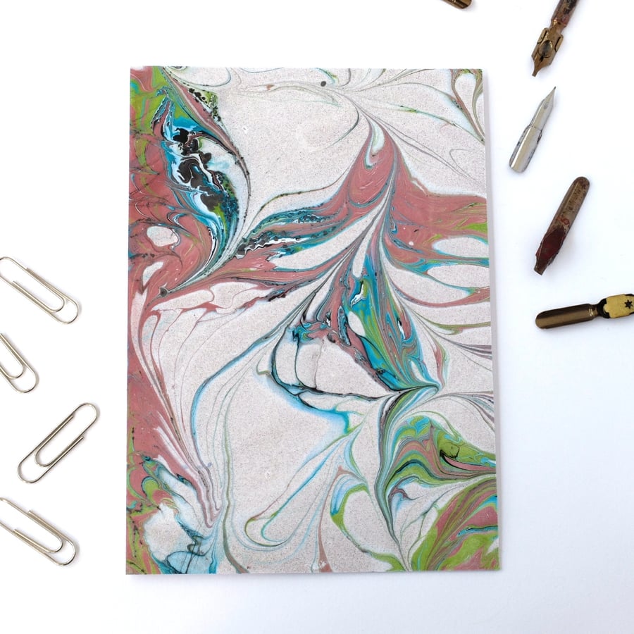 Unique marbled paper art greetings card metallic drawn stone pattern