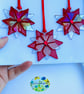 Trio of fused glass red irridescent star hanging decorations - Image 1