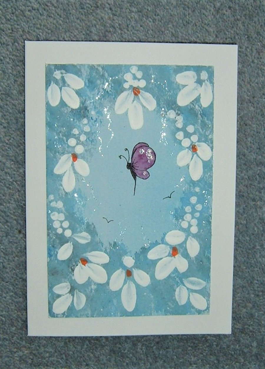 hand painted original fantasy blank greetings card ( ref F 291)