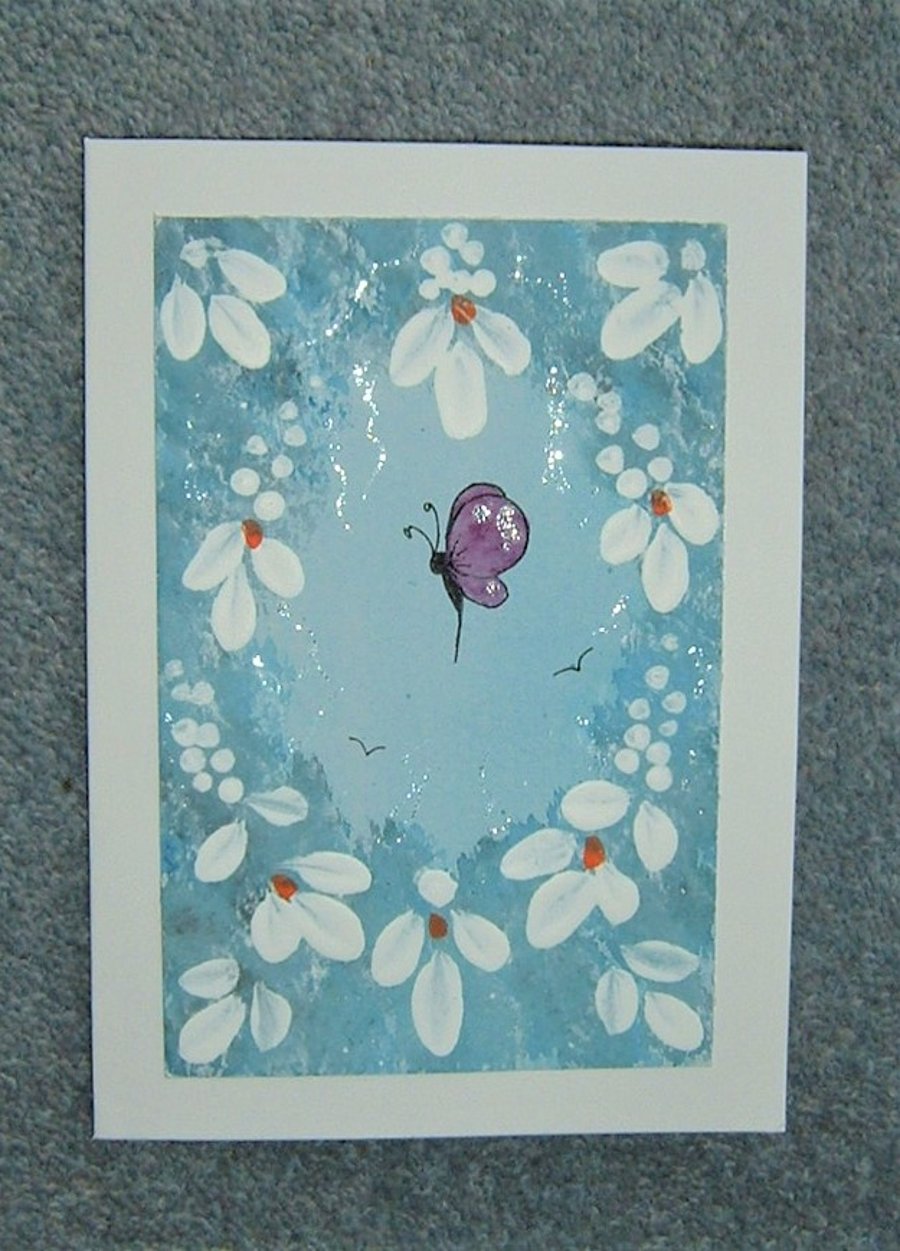 hand painted original fantasy blank greetings card ( ref F 291)