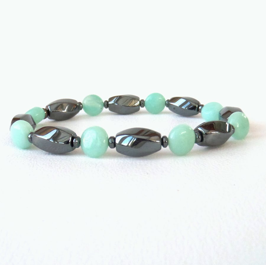 SALE: Hematite and amazonite stretchy gemstone bracelet