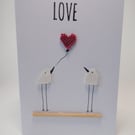 Sea Glass Birds Red Lustre Heart Love Valentine Wedding Engagement Card C415