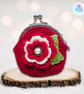 Crochet red and cream flower coin purse, flower purse, clasp purse, coin purse - Image 5