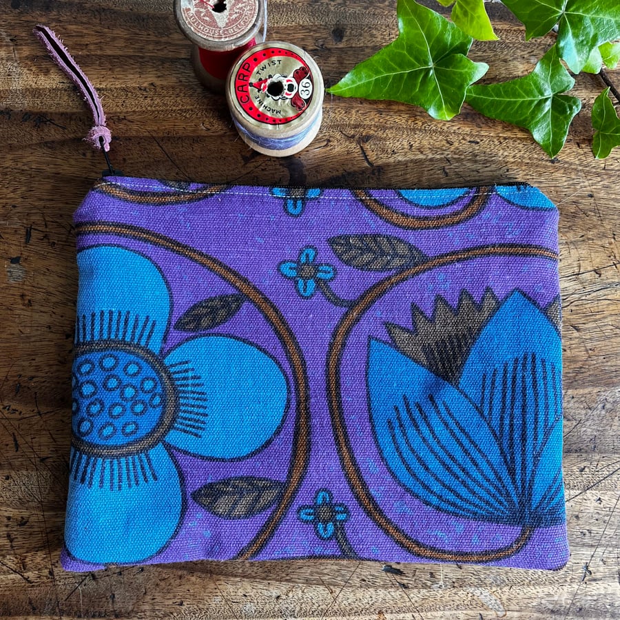 Vintage fabric Prince of Quince reclaimed linen zip pouch with denim