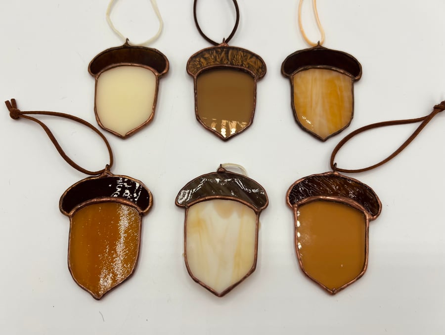 Medium stained glass acorn in assorted colours - woodland Christmas decoration 