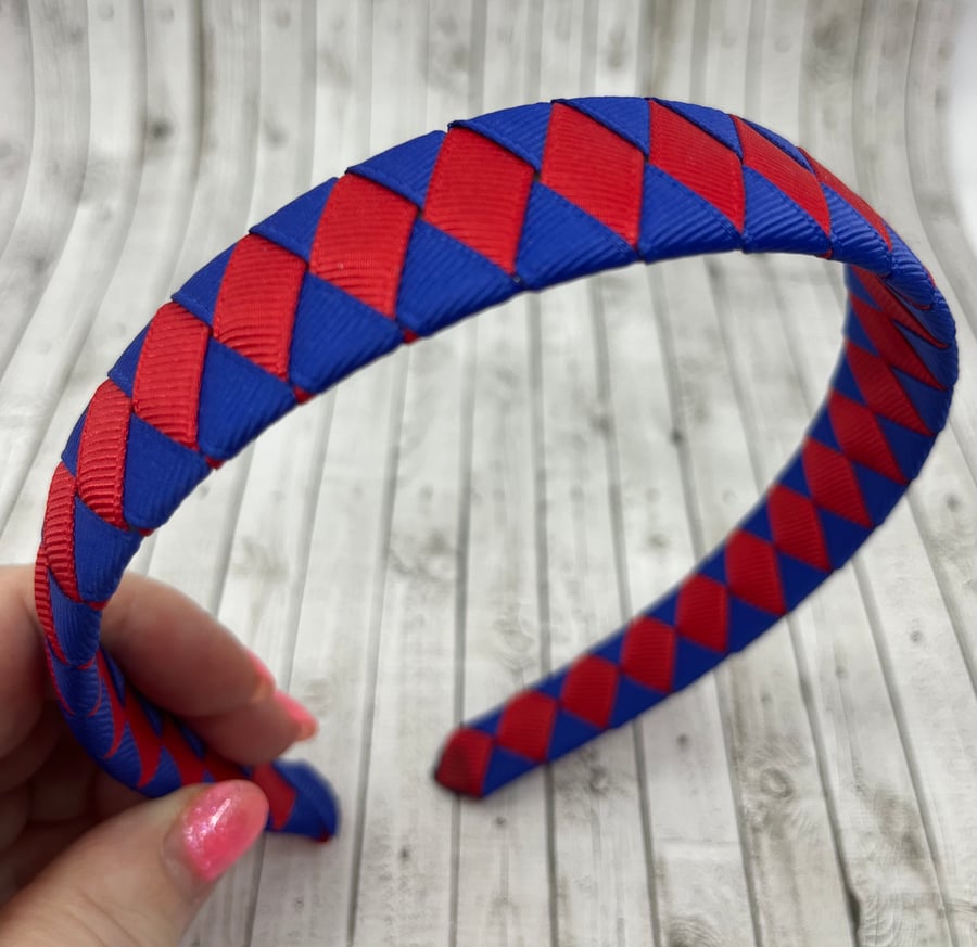 Cobalt Blue and Red Diamond Pleated Hairband