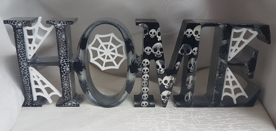 Gorgeously Spooky HOME Resin Art Sign - Black and Silver.