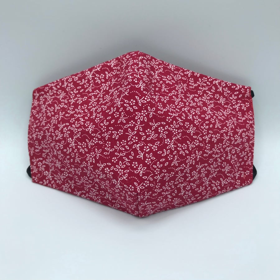 Ditsy Daisy Red Face Mask. Triple layered. 100 % Cotton Fabric.