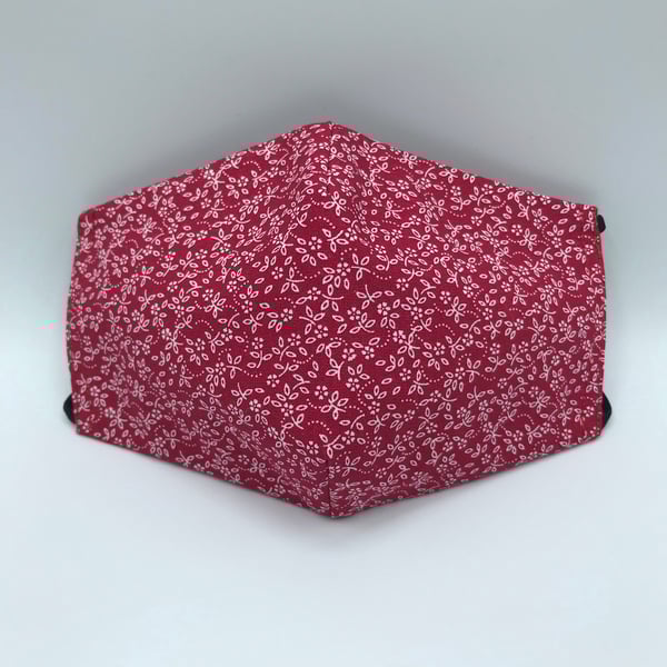 Ditsy Daisy Red Face Mask. Triple layered. 100 % Cotton Fabric.