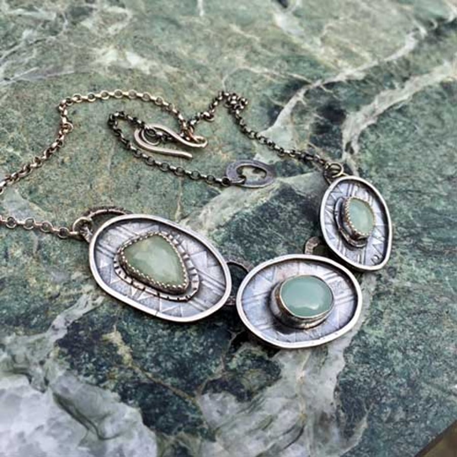 Silver, Aquamarine and Sapphire Ocean necklace  