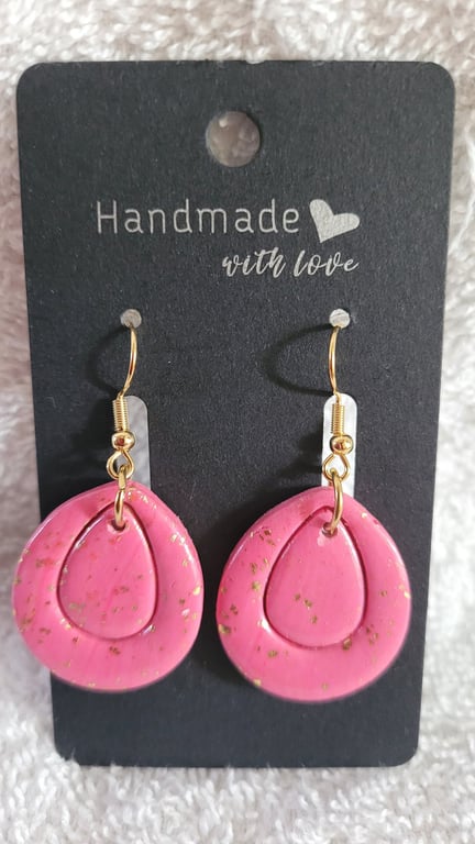 Handmade Polymer Clay Pink and Gold Earrings. 316 Surgical Stainless Steel