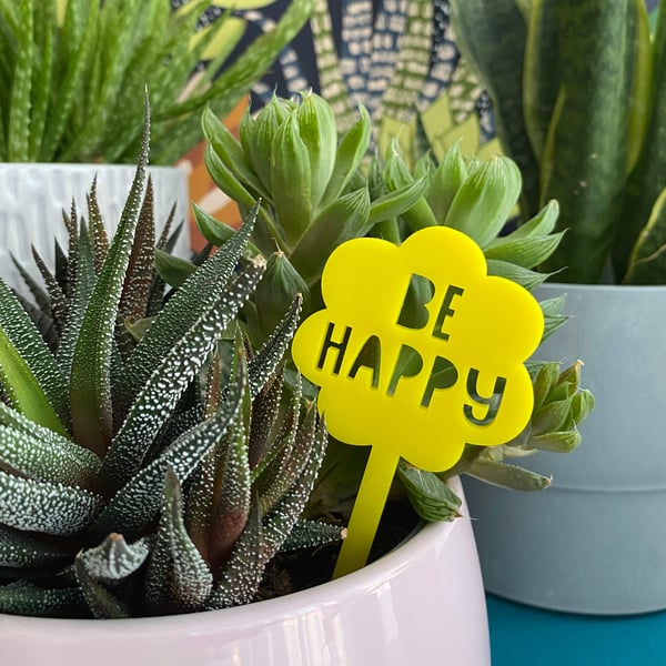 Happy plant marker, house plant decor gifts for gardeners, indoor plants for her