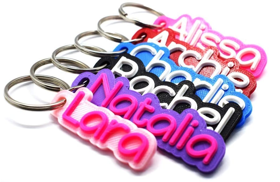 Personalised keyrings in two colours