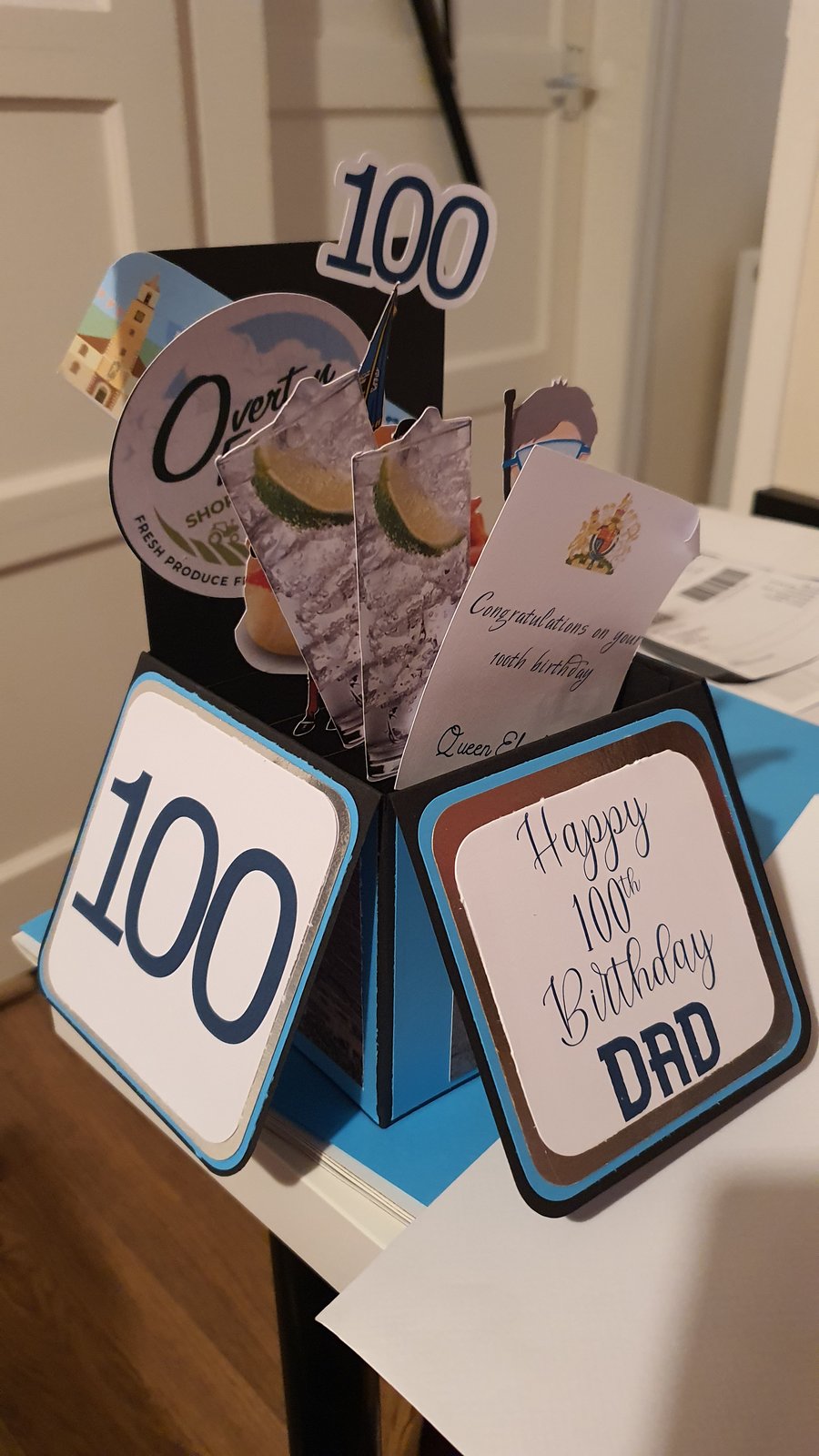 100th Birthday Large Box Card - personalised  - made to order 