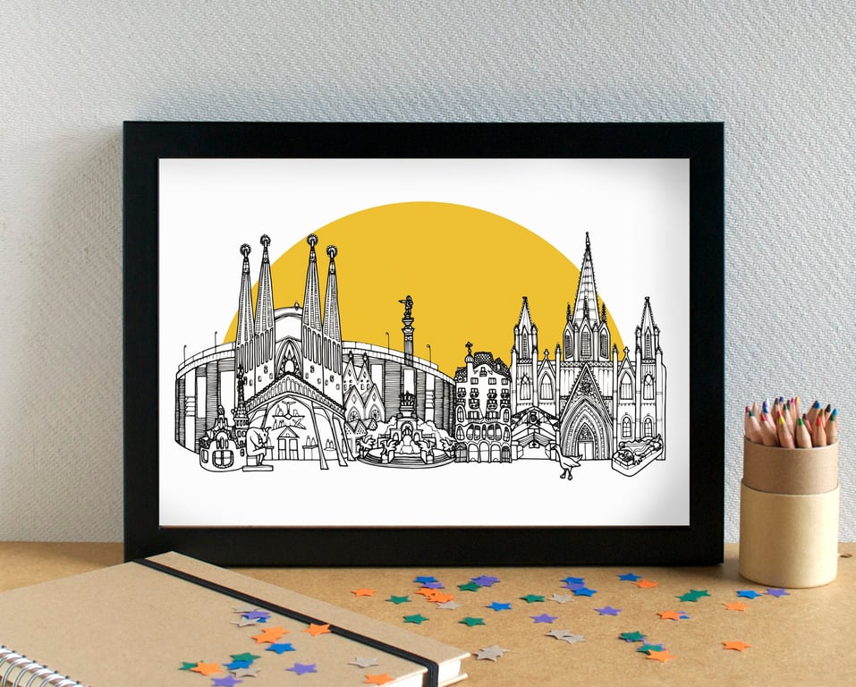 FC Barcelona Skyline Art Print with Camp Nou Stadium