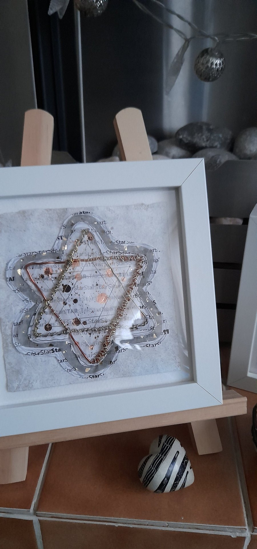 A Wire & Handstitched Triangle Star. Original Handmade Mixed Media Artwork.