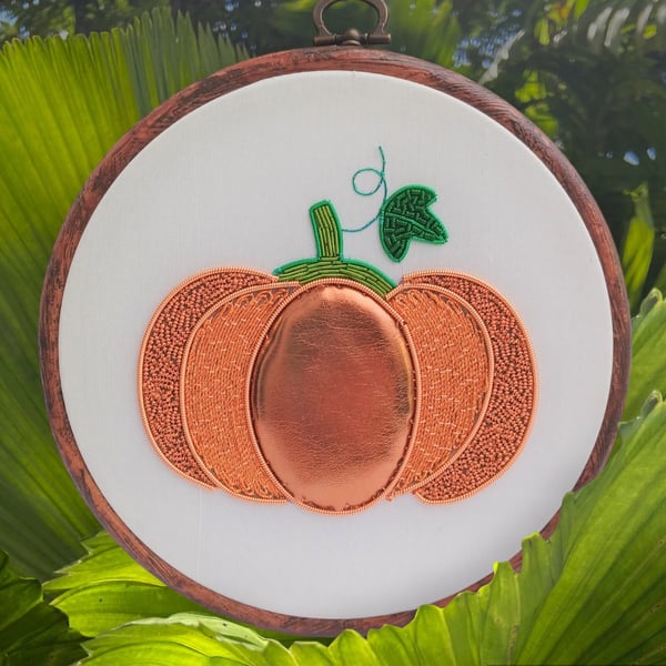 Goldwork Pumpkin Hand Embroidery Hoop, Pumpkin Embroidery Hoop, Halloween Embroi