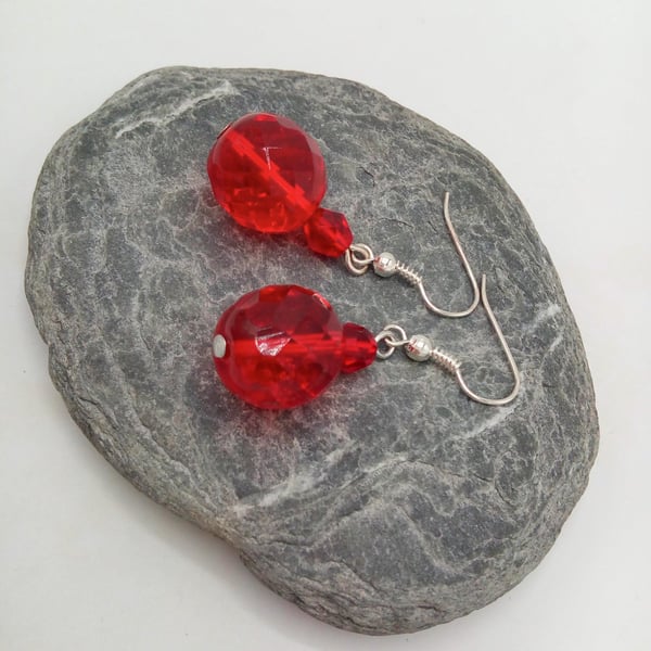 Red Glass Crystal Earrings  For Pierced Ears, Red Crystal Earrings, Gift for Her