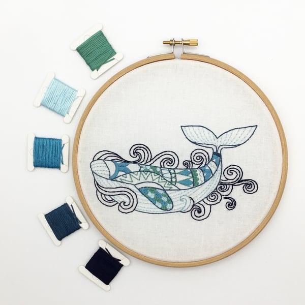 Whale Embroidery Kit - Simple Embroidery Kit, Hand Embroidery Kit