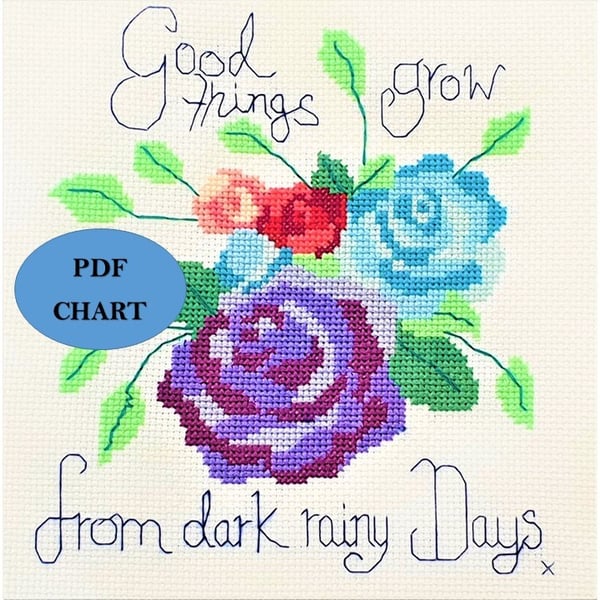 Roses floral bouquet with quote cross stitch digital Download PDF chart