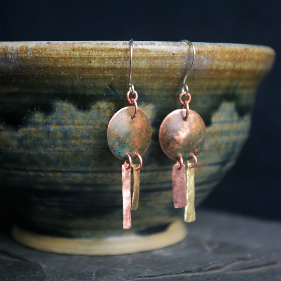 Copper and Brass Dangle Earrings