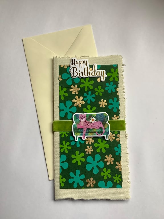  The pink cheetah floral birthday card 
