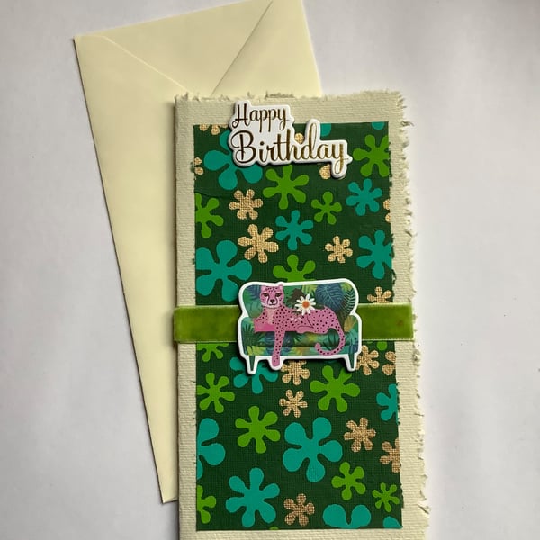  The pink cheetah floral birthday card 