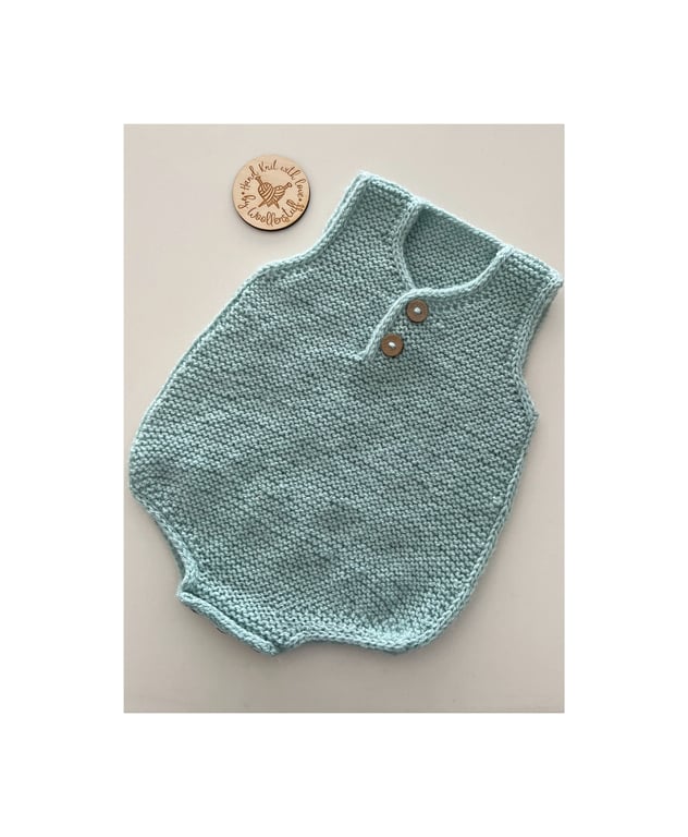Made To Order Handknitted Cedarwood Baby Romper Suit 6 Sizes. Any Colour.