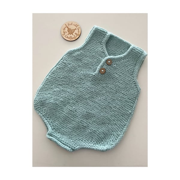 Made To Order Handknitted Cedarwood Baby Romper Suit 6 Sizes. Any colour.