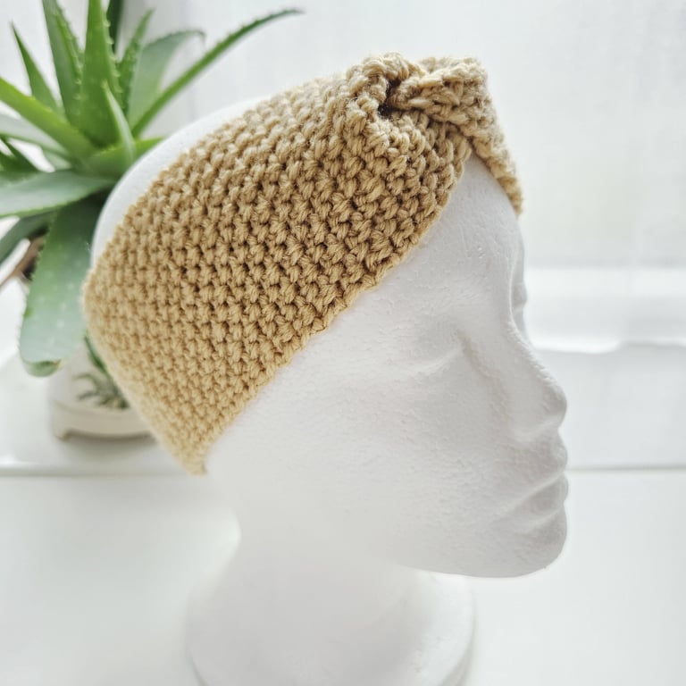 Dark Cream Ear Warmer, Desert Sand Crochet Headband
