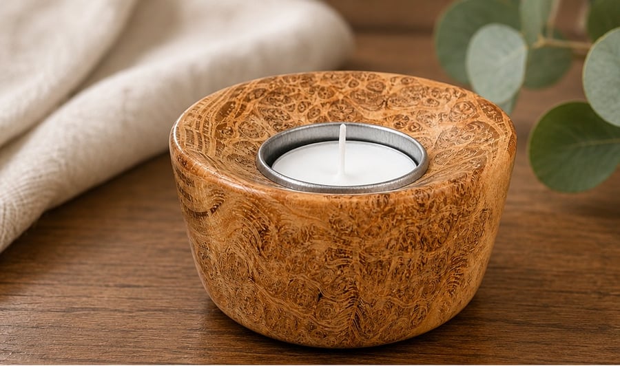 Robinia Burr Tea light Holder. Handturned wooden candle holder. 