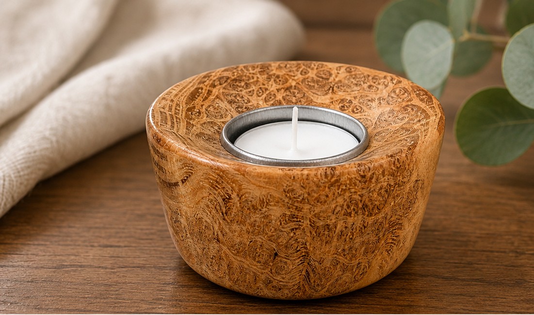 Robinia Burr Tea light Holder. Handturned wooden candle holder. 
