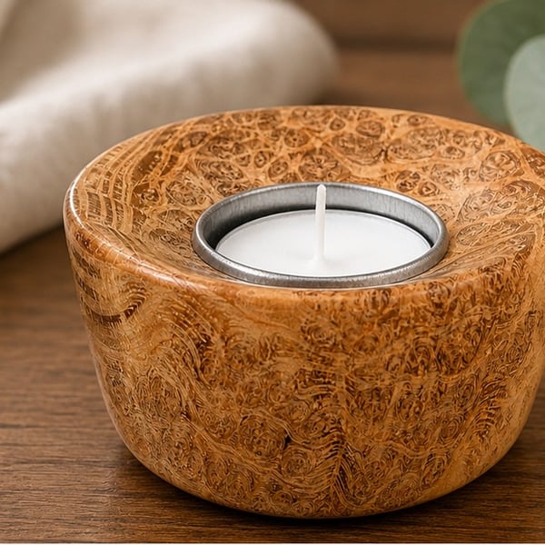 Robinia Burr Tea light Holder. Handturned wooden candle holder. 
