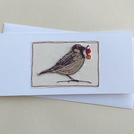 Embroidered Sparrow Card