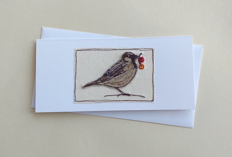 Embroidered Sparrow Card