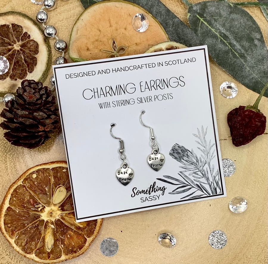 Best Friend Charm Earrings on Sterling Silver Posts