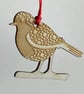 Etched wooden robin decoration - Image 1