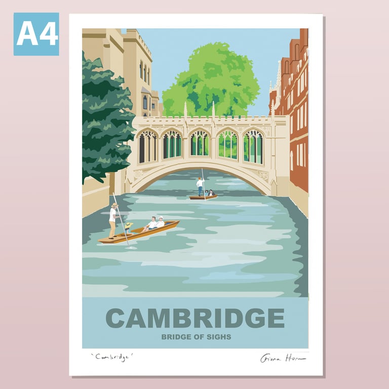 Cambridge, Bridge of Sighs, retro style travel poster A4