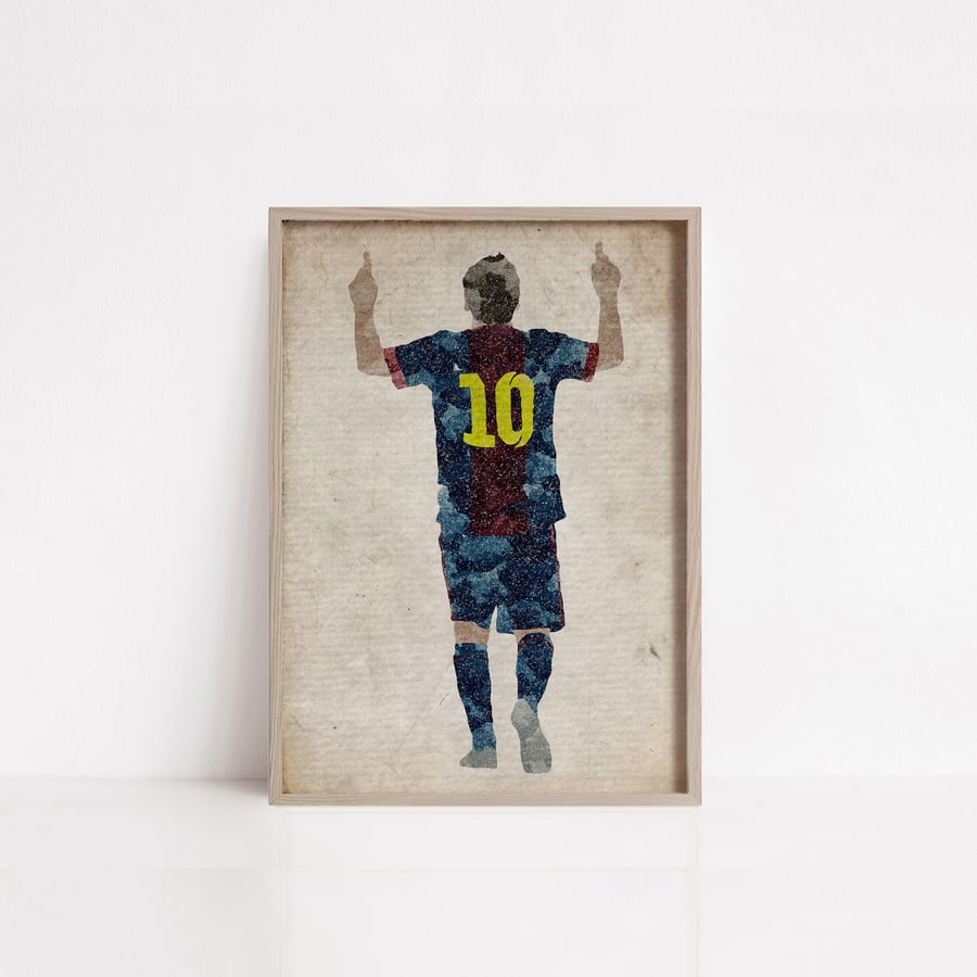 Lionel Messi pointing to the sky watercolour print, available as A3, A4, and A5