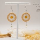 Beige crochet drop earrings, round earrings, floral motif, Mother’s Day gift