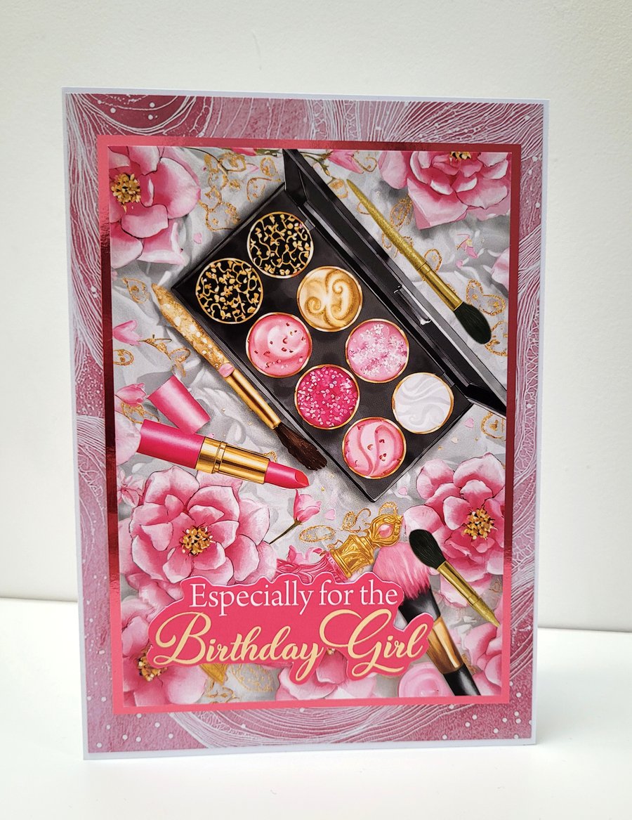 Girls Birthday Card - Makeup Theme Card, Cute Glam Birthday Card, Teen Girl